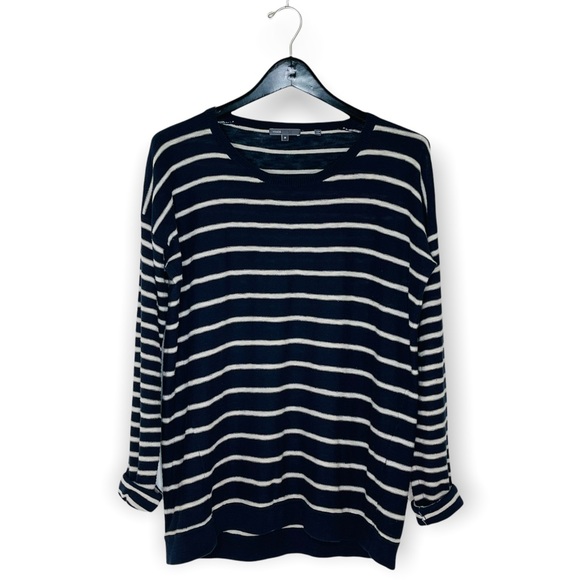 Vince Sweaters - VINCE Navy & Off-white Cotton Sailor Stripe Scoop Neck Sweater Size M